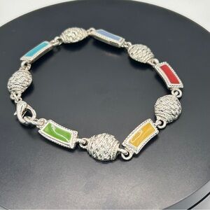 Colorful Premier Designs Enameled & Weaved Silver Bracelet
